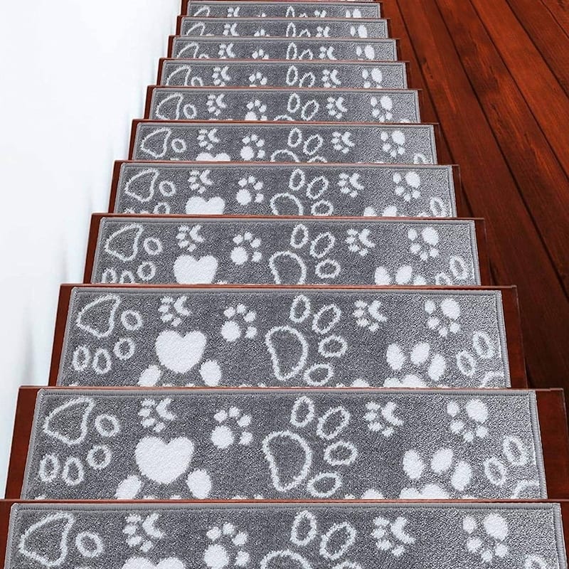 SUSSEXHOME Paw Collection Stair Treads Polypropylene 9"x28" - 4-PACK - Gray