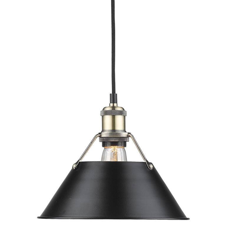 Golden Lighting Orwell Single Light 10" Wide Pendant in Aged Brass - Aged Brass with Black Shades