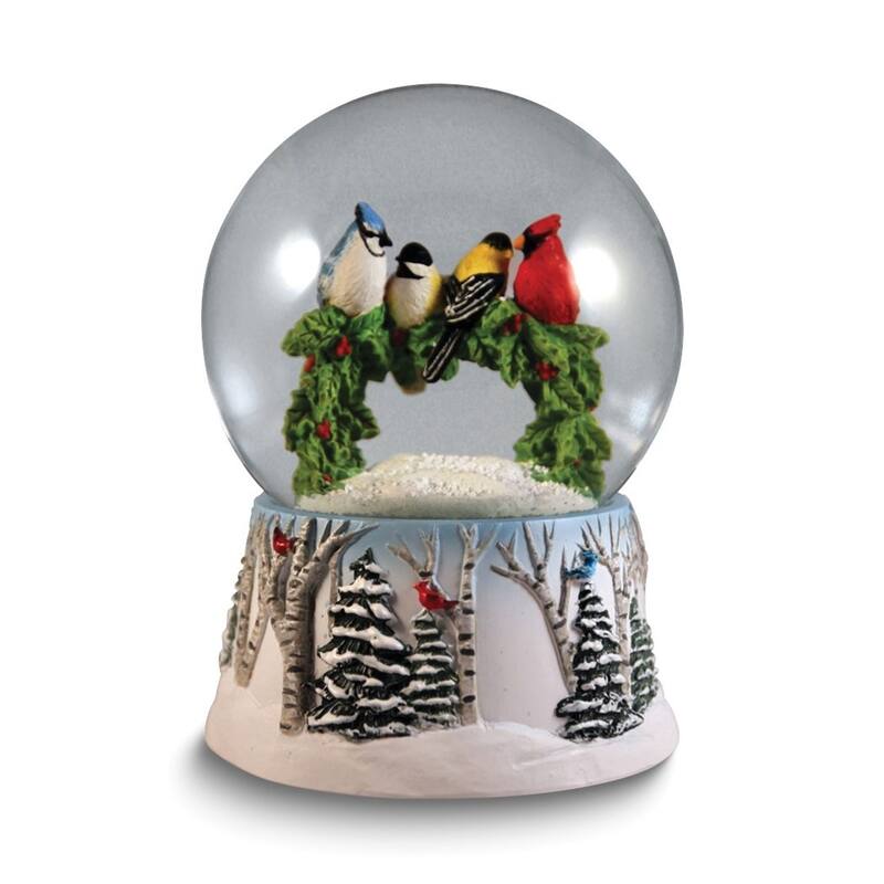 Curata 5.5 Inch Music Box (Plays Winter Wonderland) Birds Wreath Water Globe