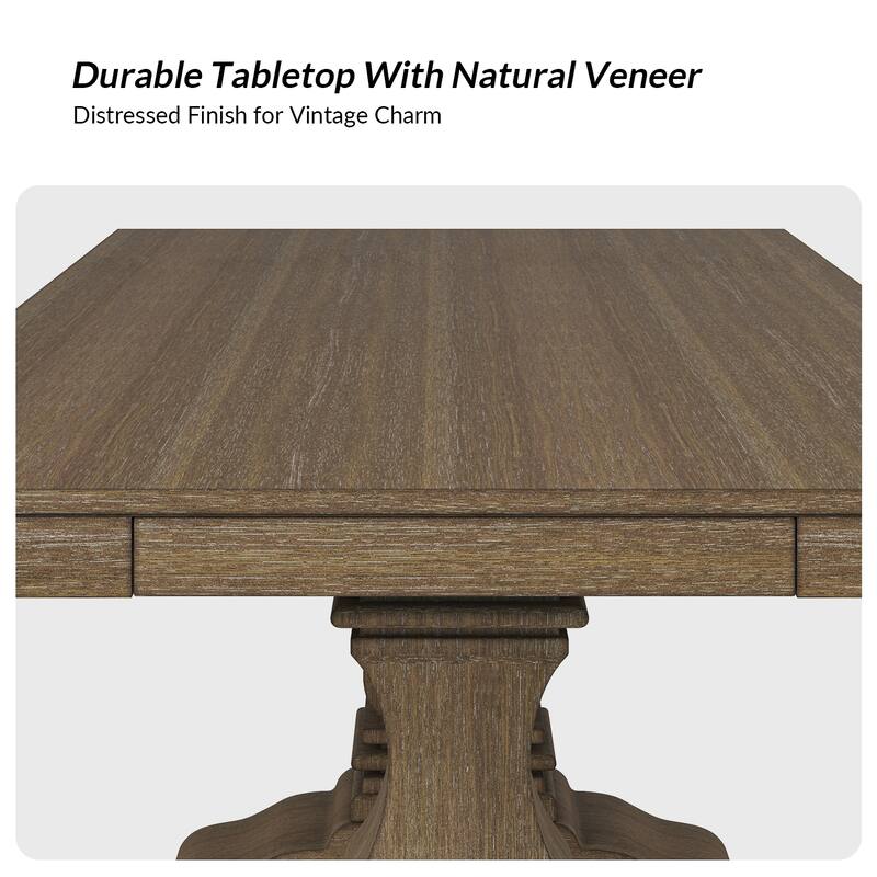 Pawel 86" Farmhouse Double Pedestal Dining Table with Two Built-in Divided Drawers by HULALA HOME