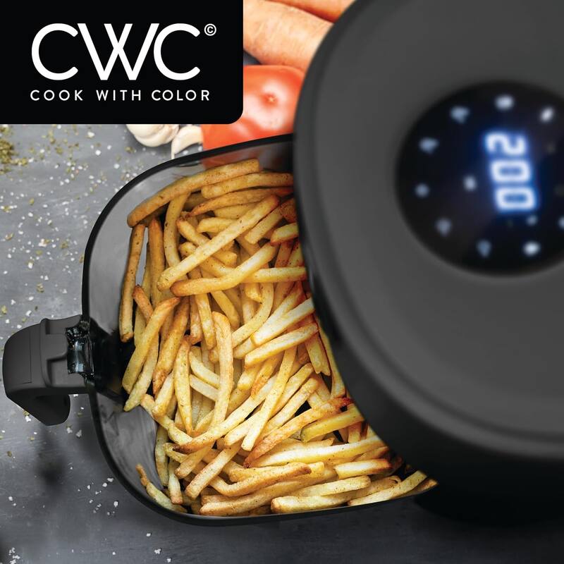 COOK WITH COLOR 1200W Air Fryer: Glass Basket, Dishwasher Safe, 60min Timer, 6 Presets, Temp Control 175F-400F, 4 - 5.5 QT