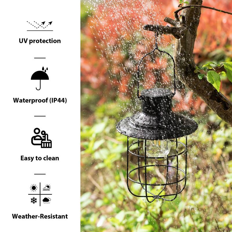 Glitzhome 9.75"H Set of 2 Industrial-Style Wire Solar Powered Outdoor Hanging Lantern