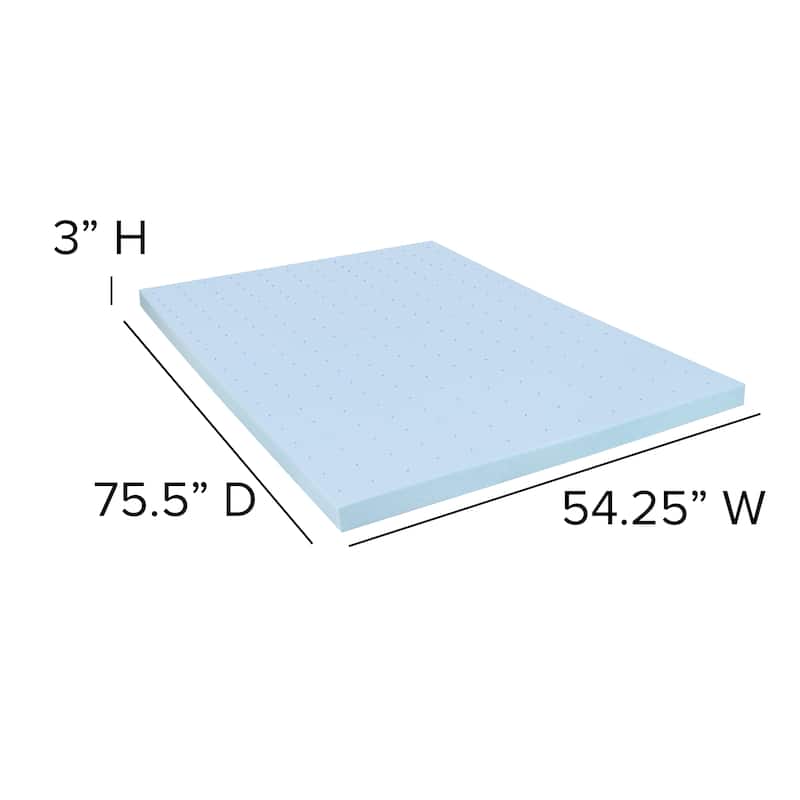 Gel Infused Hypoallergenic Cooling Memory Foam Mattress Topper - Blue