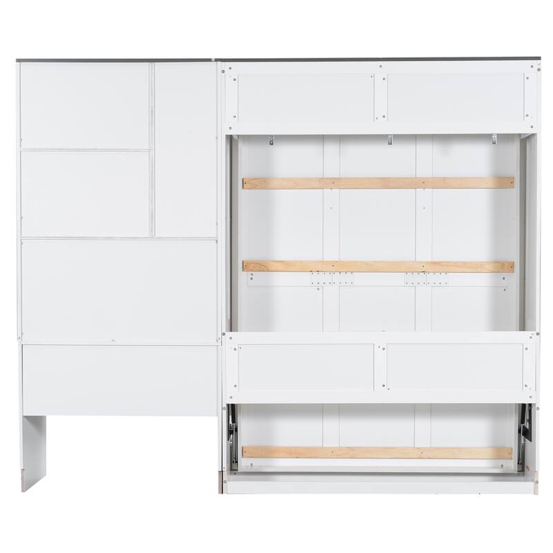 Space-saving Foldable Bed Design Murphy Bed Foldable Platform Bed with Sofa, All-in-one Storage Bookcase Cabinet and Desk