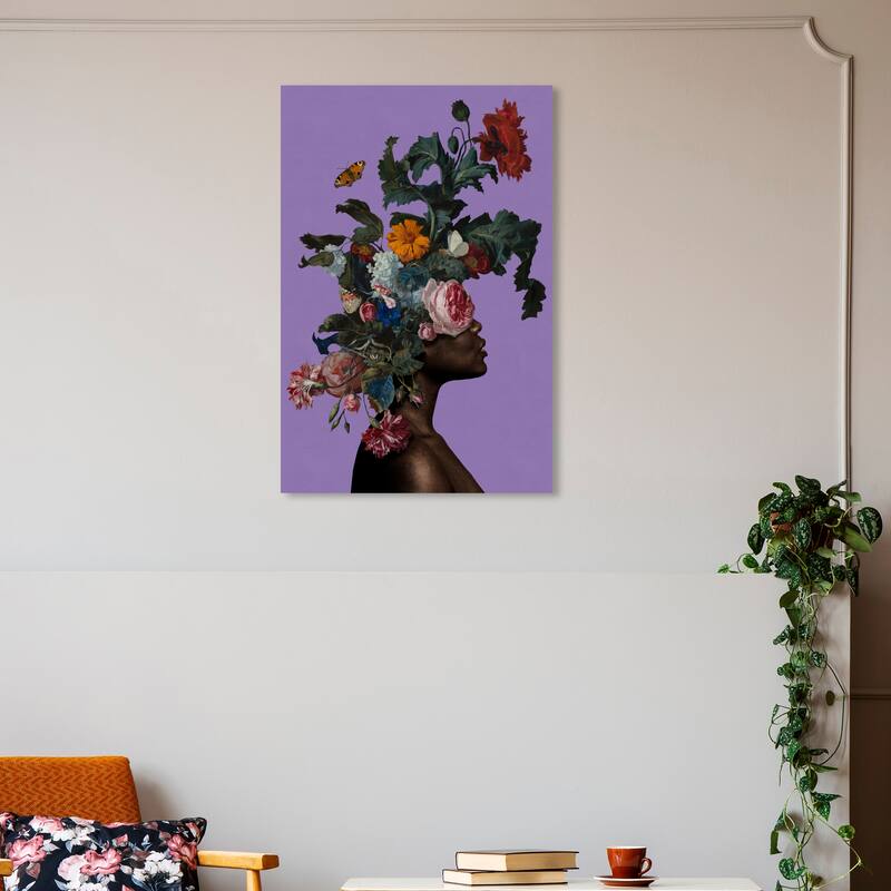 Wynwood Studio Canvas Floral and Botanical Floral Crown Portrait Purple and Modern & Contemporary Wall Art Canvas Print - 20 x 30