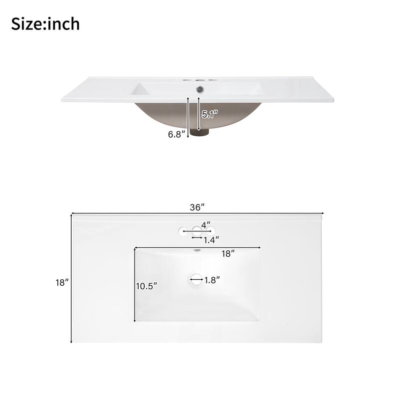 36" Modern Bathroom Vanity with Ceramic Sink, Soft-Close Door, Adjustable Shelf & 3 Drawers, Ample Storage