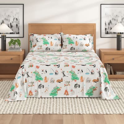 Linery & Co. Christmas Turkish Cotton Double-Brushed Flannel Bed Sheet Set