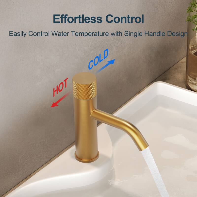 GRANDJOY Low-Arc Single Handle Vessel Sink Faucet with Pop-Up Drain, Compact Bathroom Design