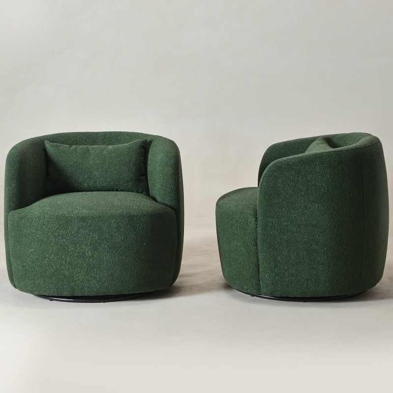 KINWELL 34" Wide Boucle Upholstered Sherpa Swivel Armchair (Set of 2)