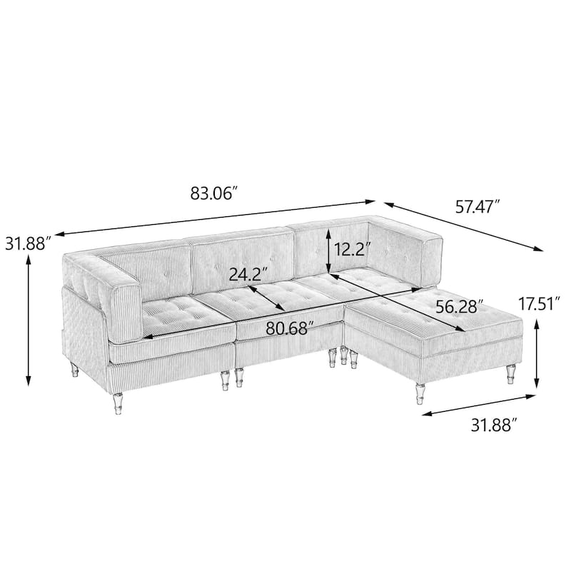 Oversized Sofa Corduroy Tufted Modular Sectional Set
