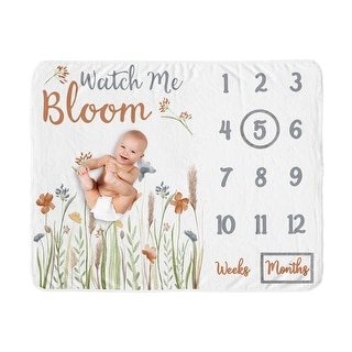 Sweet Jojo Designs Boho Floral Garden Flower Collection Girl Baby Monthly Milestone Blanket Green Watercolor Bohemian Wildflower