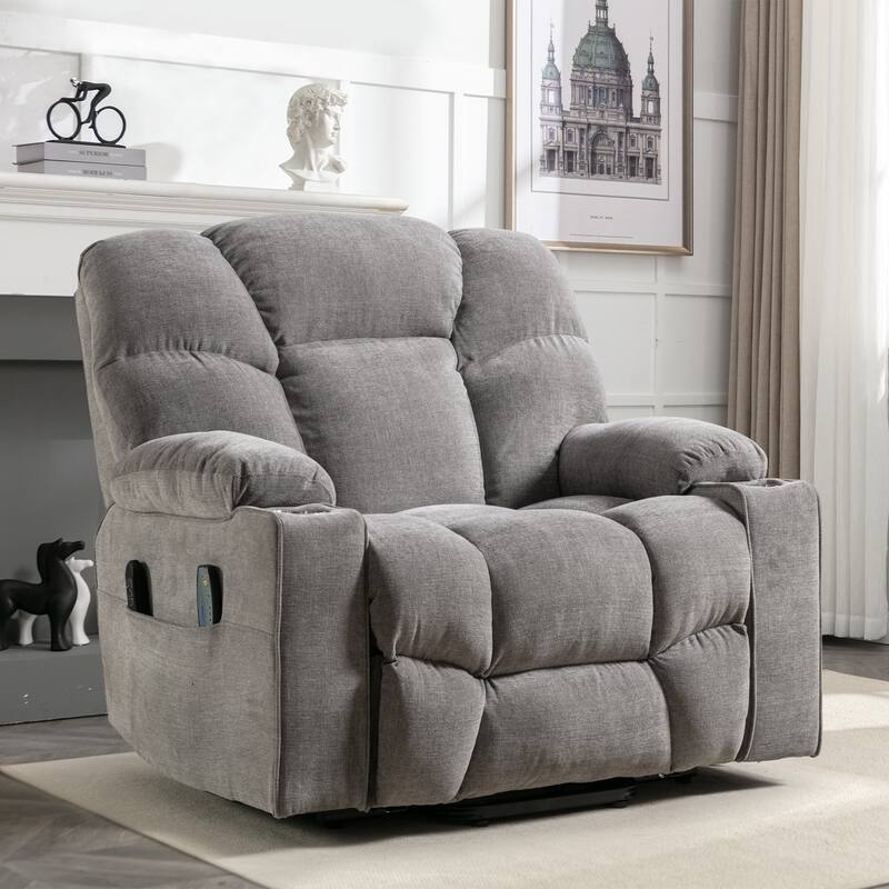 Power Lift Recliner Chair With Electric Massage And Heat For Elderly With 2 Cup Holders