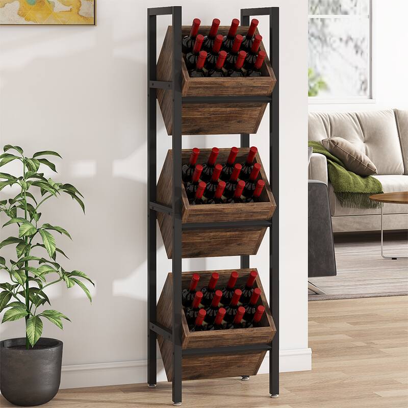 Freestanding Floor Wooden Wine Storage Stand