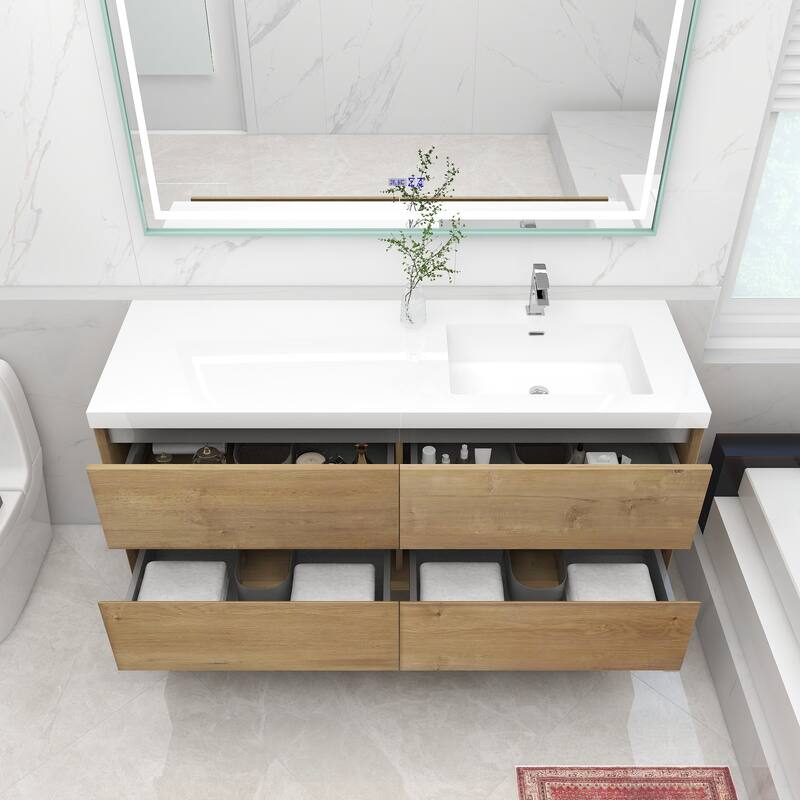 Selina 60" Wall Mounted Vanity with Single Sink on the Right - 60