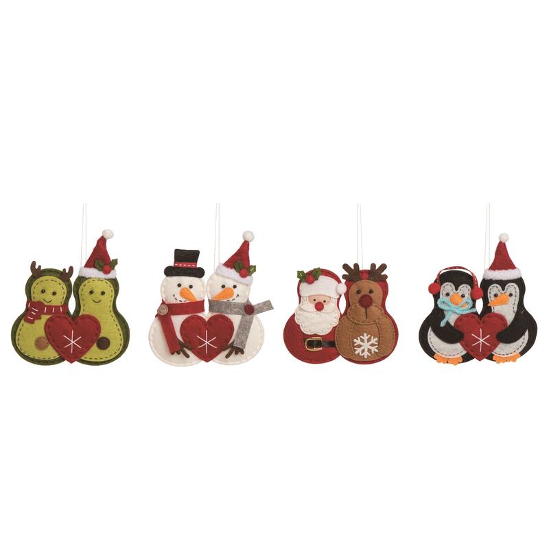 Transpac Felt Holiday Heart Ornament Set of 4 Christmas Home Decorations