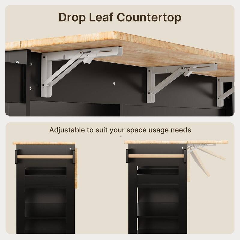 Kitchen Island Cart, Kitchen Island Rolling Trolley Cart with Adjustable Storage Cabinet