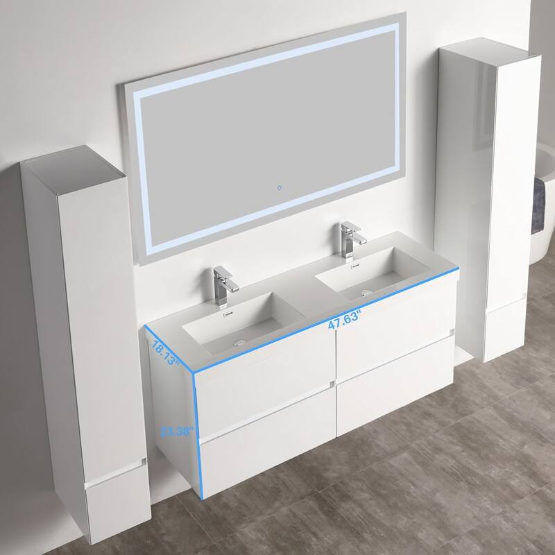 Blossom Wall Mounted Floating Bathroom Vanity with Double Acrylic Sink