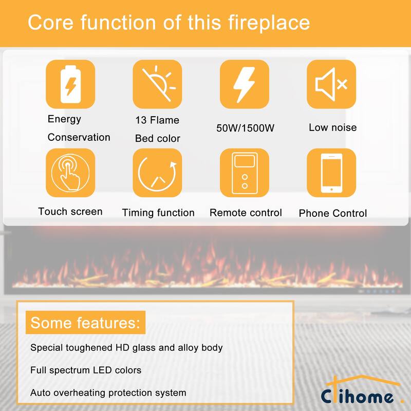Clihome 42-88 INCH Recessed Wall-Mounted Intelligent Control Electric Fireplace