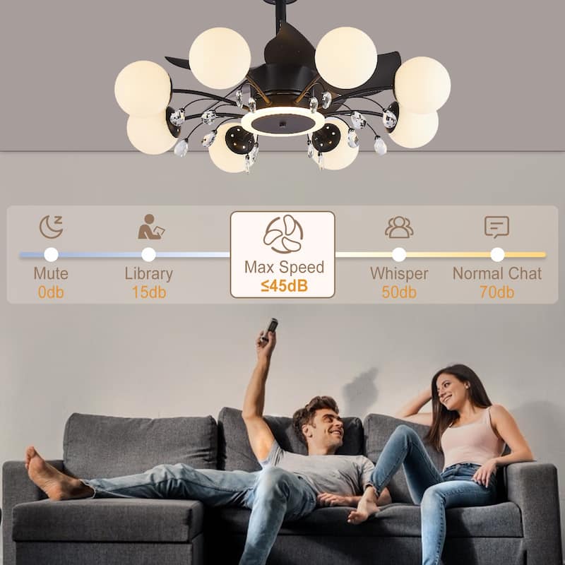 31in. Indoor Gold Modern Ceiling Fan with Light, Reversible Fandelier with Light Bulbs and Remote for Living Room