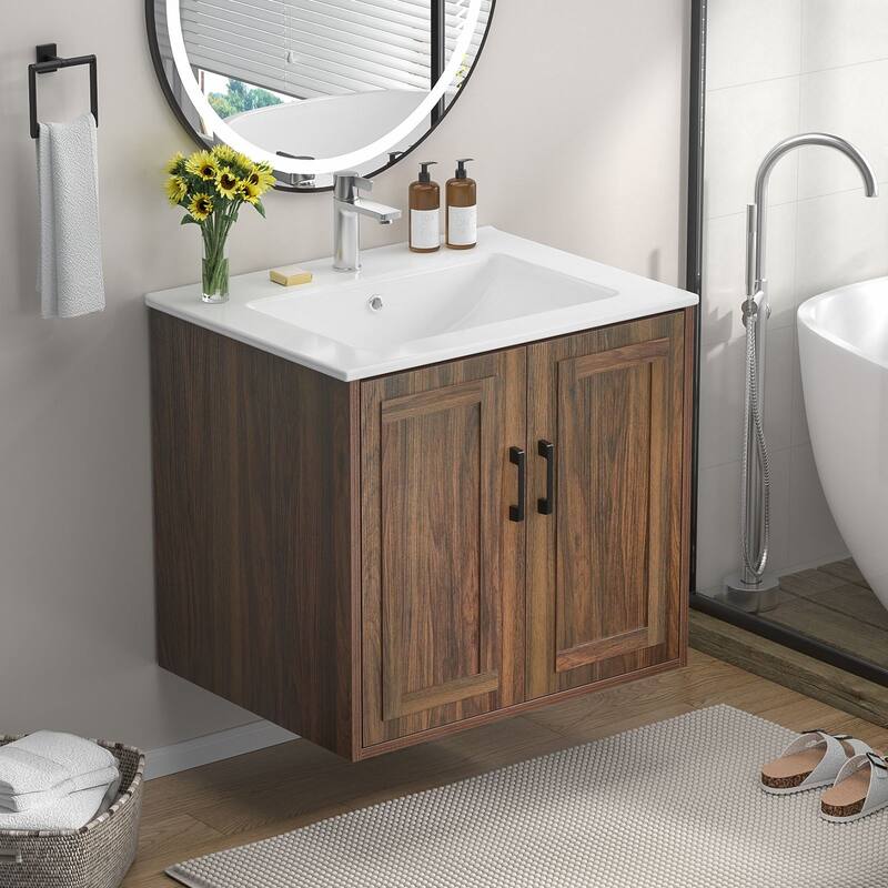 Anmytek 24'' Floating Bathroom Vanity Sink Combo Wall Mounted Cabinet with Soft Close Door