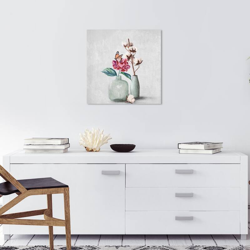 Wynwood Studio Canvas Floral and Botanical Contemporary Jug Florals White and Rose Pink Farmhouse Wall Art Canvas Print - 20 x 20