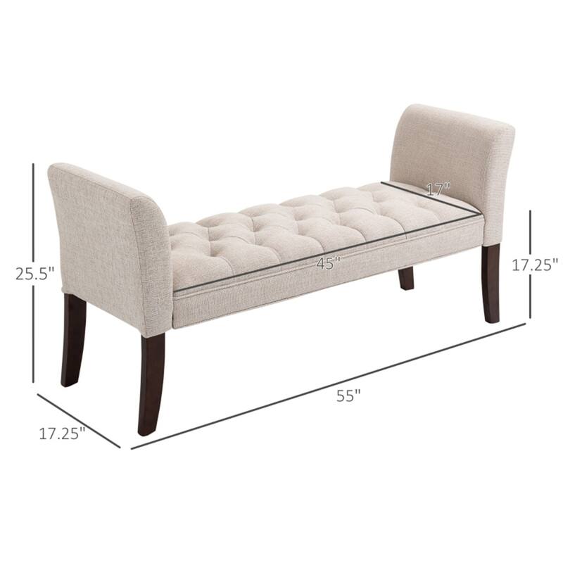 Linen Upholstered Storage Bench with Button Tufted Cushion for Entryway Bedroom or Living Room Use - 55" W x 17.25" D x 25.5" H