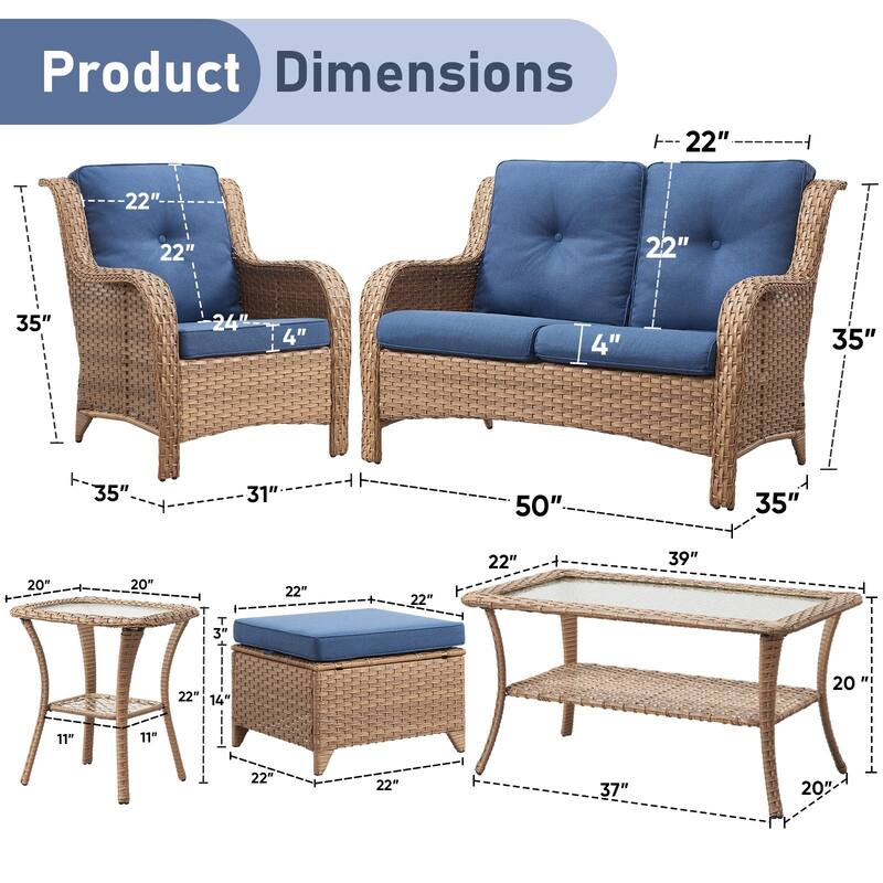Outdoor Loveseat Sofa with Chair Ottoman Table
