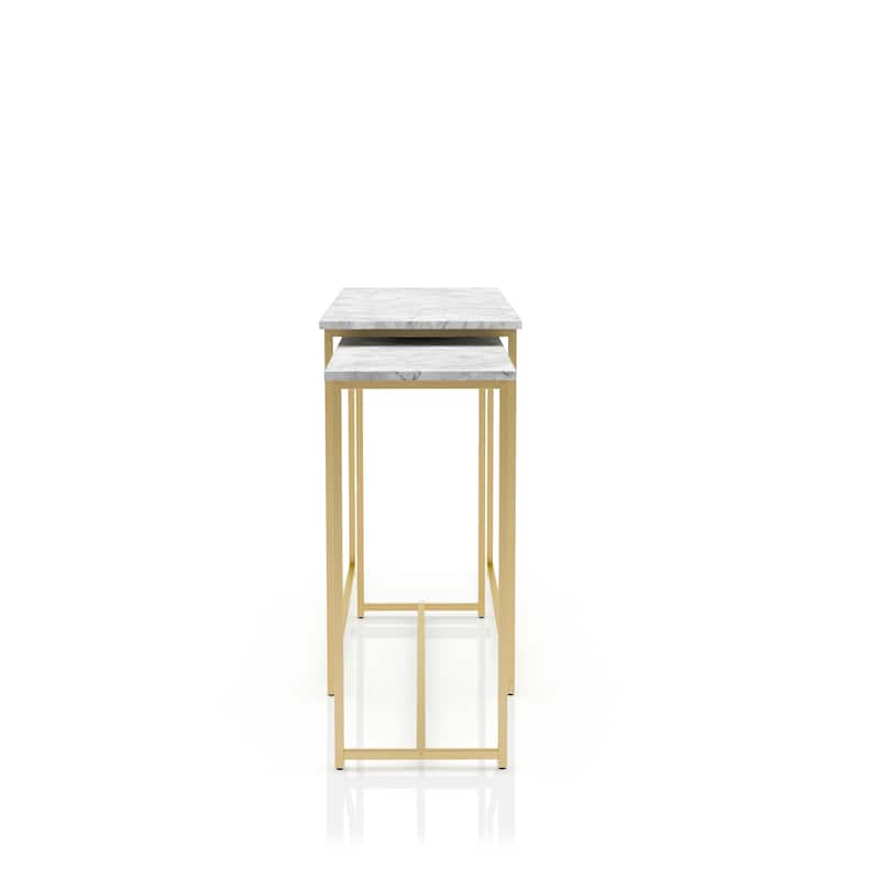 Aneeka Glam Gold 47-inch Faux Marble Nesting Sofa Tables by Furniture of America