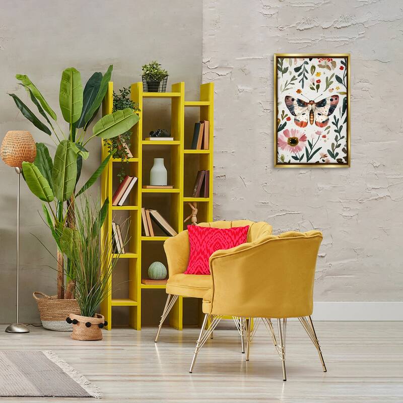 Stupell Moth & Organic Flowers Framed Floater Canvas Wall Art Design By The Dutch Lady