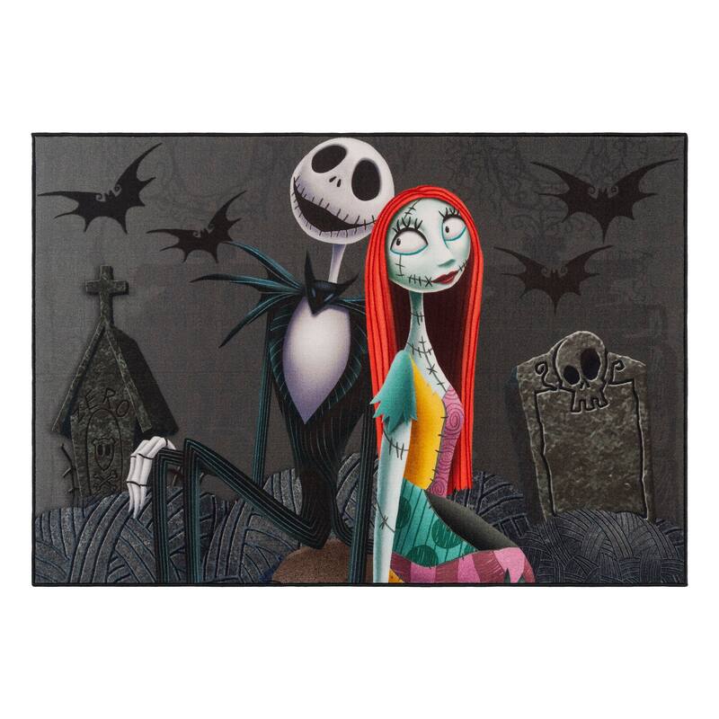 Licensed Disney Nightmare Before Christmas Jack and Sally Polyester Youth Area Rug - 4' 6" x 6' 6"