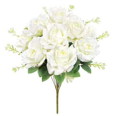 Set of 2 Cream White Artificial Gardenia Rose Flower Stem Bush Bouquet 17in - 17" L x 11" W x 11" DP
