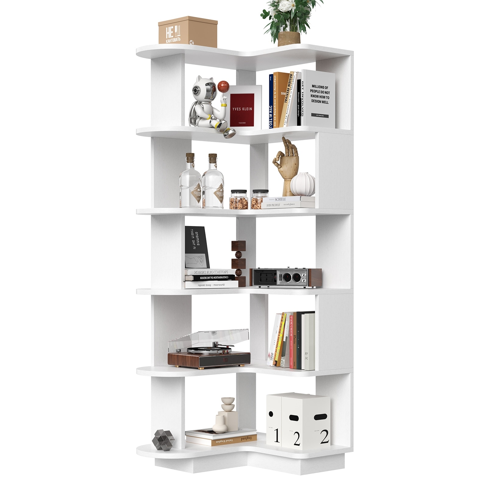 Gymax 2PCS 5-Tier S-Shaped Bookcase w/ 5 Open Cubes Geometric