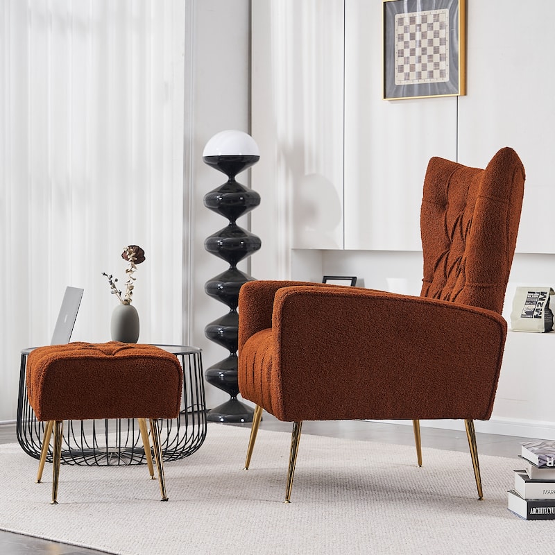 Upholstered Wingback Chair with Ottoman