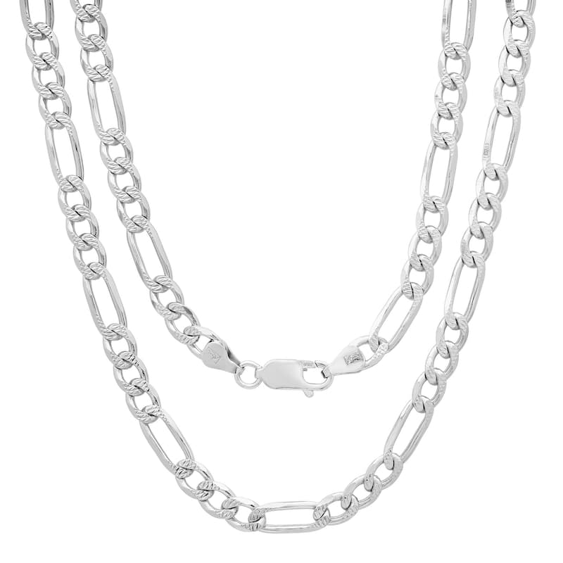 Sterling Silver 6 mm Figaro Pave Chain Necklace by Roberto Martinez - 18 Inch
