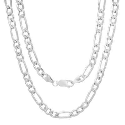 Sterling Silver 6 mm Figaro Pave Chain Necklace by Roberto Martinez
