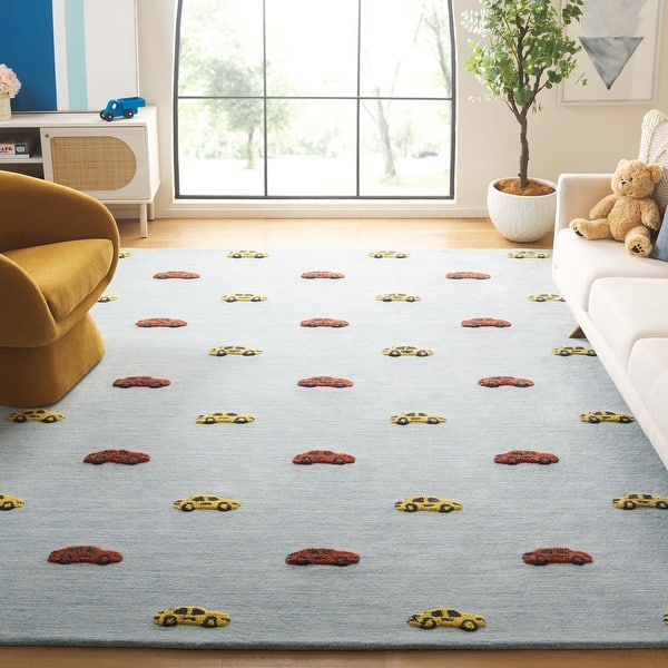 slide 2 of 14, SAFAVIEH Handmade Kids Elisabetha Cars Wool Rug