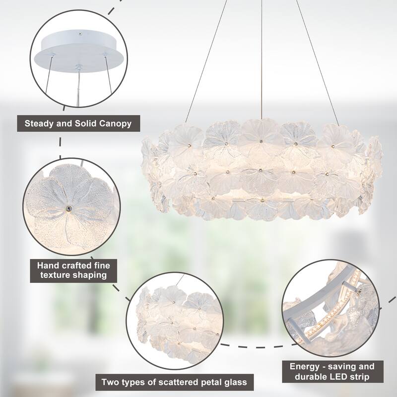 Modern LED Chandelier Clear & Frosted Glass Floral Petals Dimmable