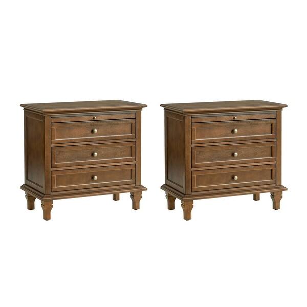 Muriel Farmhouse Style 3 - Drawer Nightstand with Built-In Outlets Set of 2 by HULALA HOME