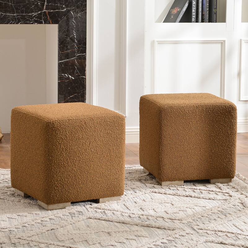 KINWELL 18.5" W Square Boucle Upholstered Ottoman Entryway Footstool