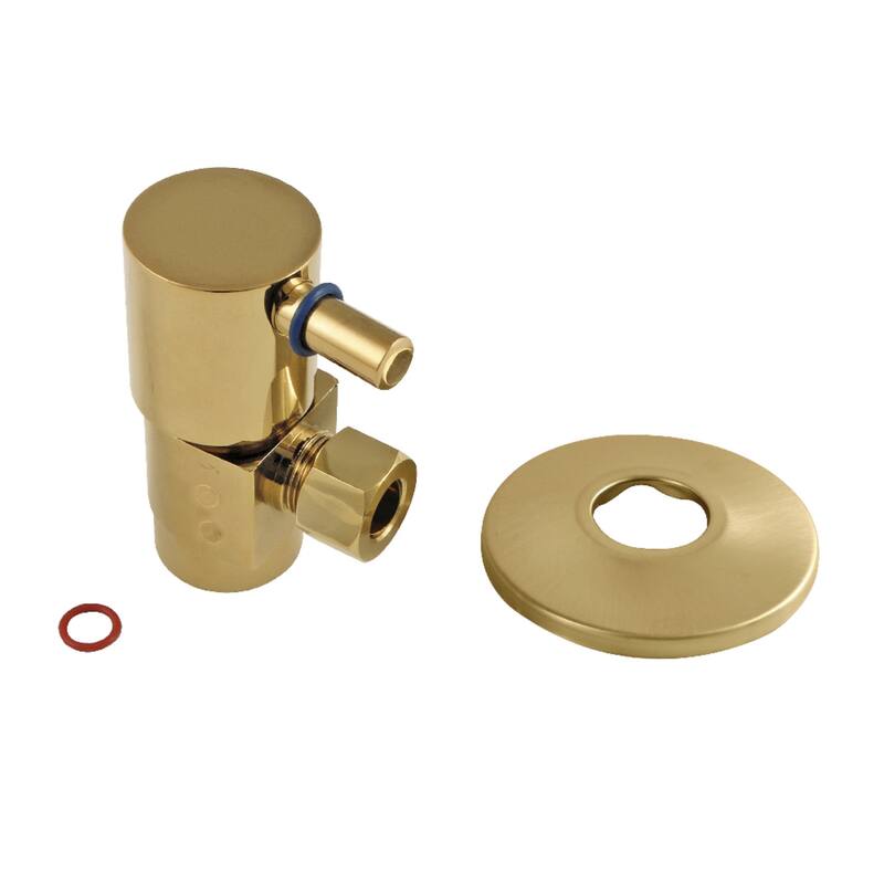 1/2"IPS x 3/8"O.D. Anti-Seize Deluxe Quarter-Turn Ceramic Hardisc Cartridge Angle Stop with Flange - Brushed Brass