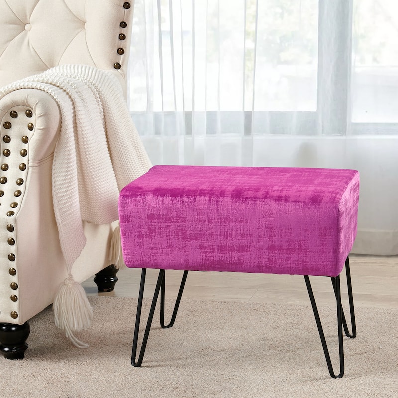 Textured Velvet Ottoman - 19" x 13" x 17" H - Rasberry Rose