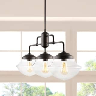 JONATHAN Y Jayden 37.5" 3-Light Industrial Farmhouse Rustic Iron/Glass Linear LED Pendant, Oil Rubbed Bronze/Clear - 3 Light