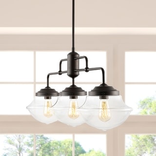 Jayden 37.5" 3-Light Industrial Farmhouse Rustic Iron/Glass Linear LED Pendant, Oil Rubbed Bronze/Clear by JONATHAN Y - 3 Light