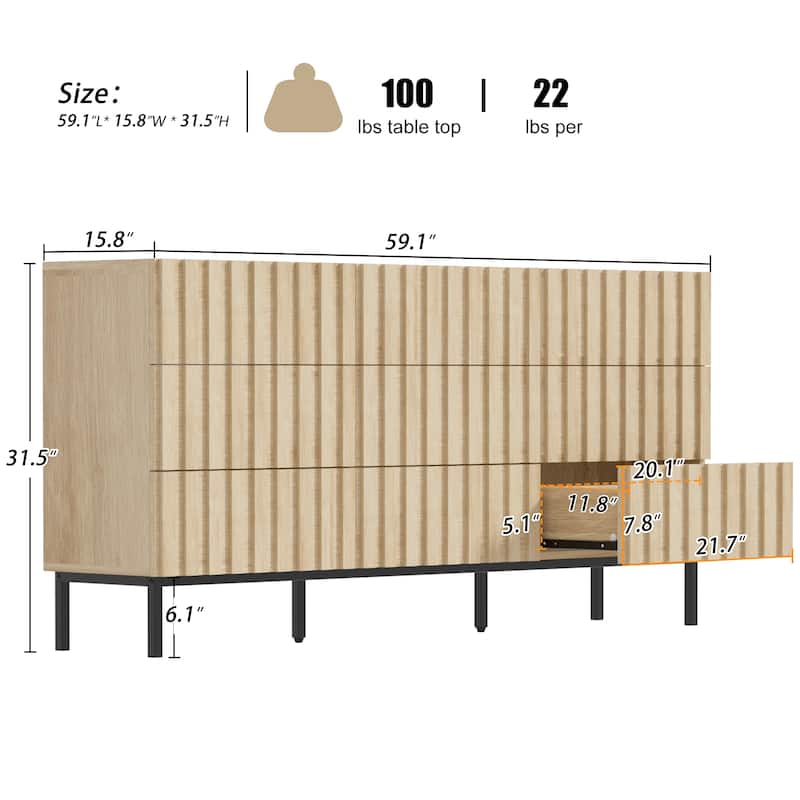 59" W 9-Drawer Storage Cabinet Mid-Century Dresser