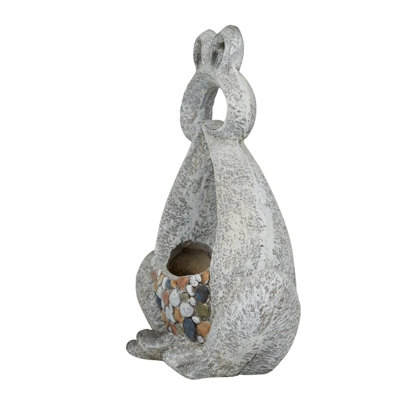 Gray Fiberglass Indoor Outdoor Planter with Stone Mosaic Design