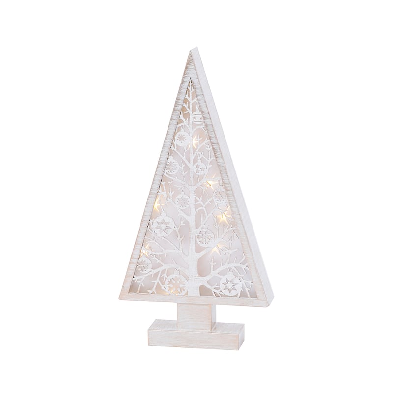16 in Lighted Metal and Laser Cut Wood Tree - N/A