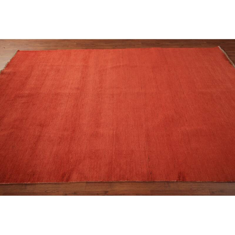 Modern Gabbeh Area Rug Hand-Knotted Orange Wool Carpet - 6'7" x 9'6"