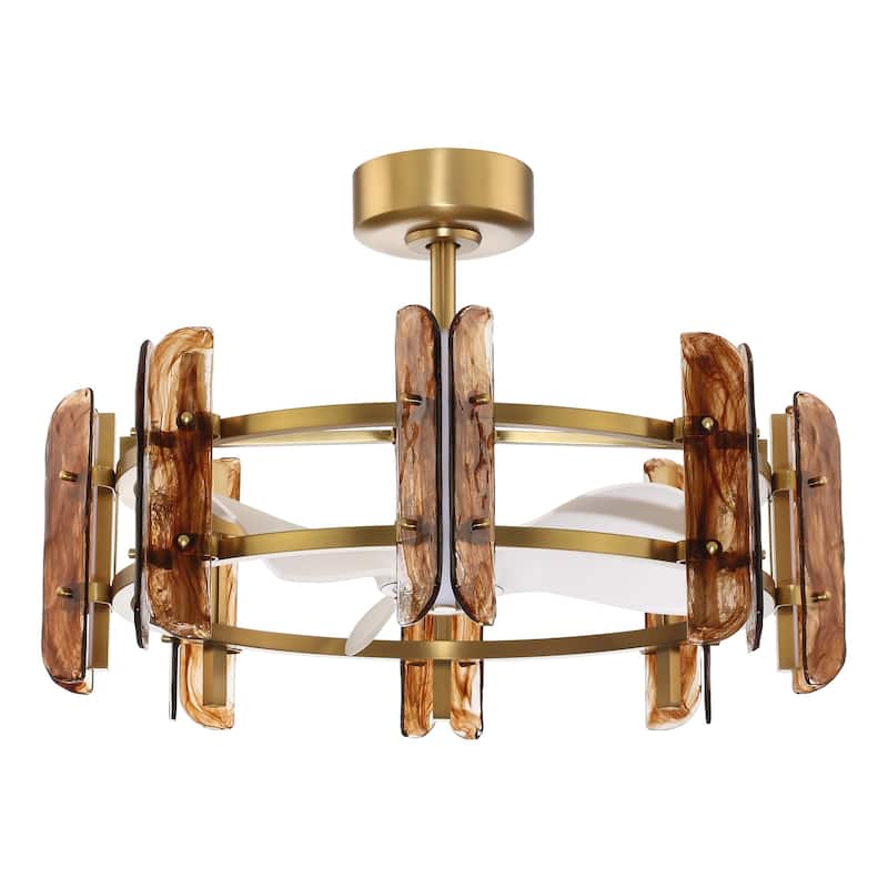 Ceiling Fan 32" Perimost 3-Blade Modern Gold Glass LED