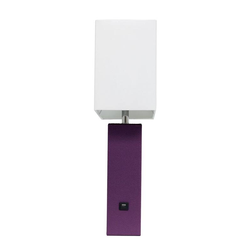 Modern Leather Table Lamp with USB and White Fabric Shade