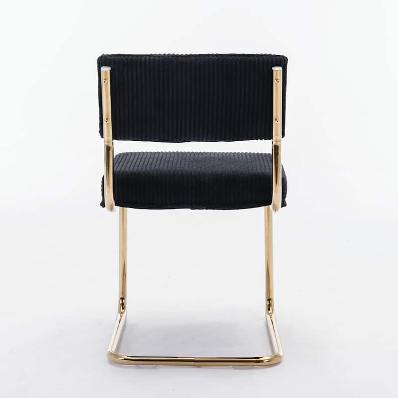 Modern Corduroy Fabric Dining Chairs w/ Gold Metal Base Side Chairs Accent Armless Kitchen Chairs Set of 2 - Black